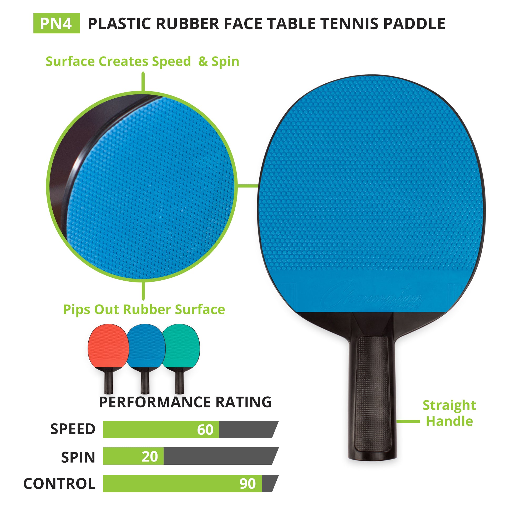 Plastic Rubber Face Table Tennis Paddle
