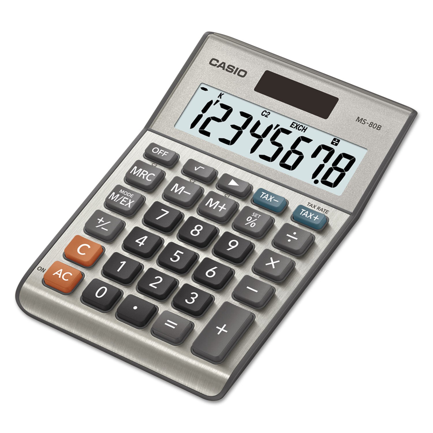Extra Large Display, Dual Power, Rubber Feet, Key Rollover, 3-Key Memory, Sign Change, Easy-to-read Display, Independent Memory - Battery, Solar Powered - 5.8" Height x 4.1" Width x 1.1" Depth - Metal, Plastic - 1 Each