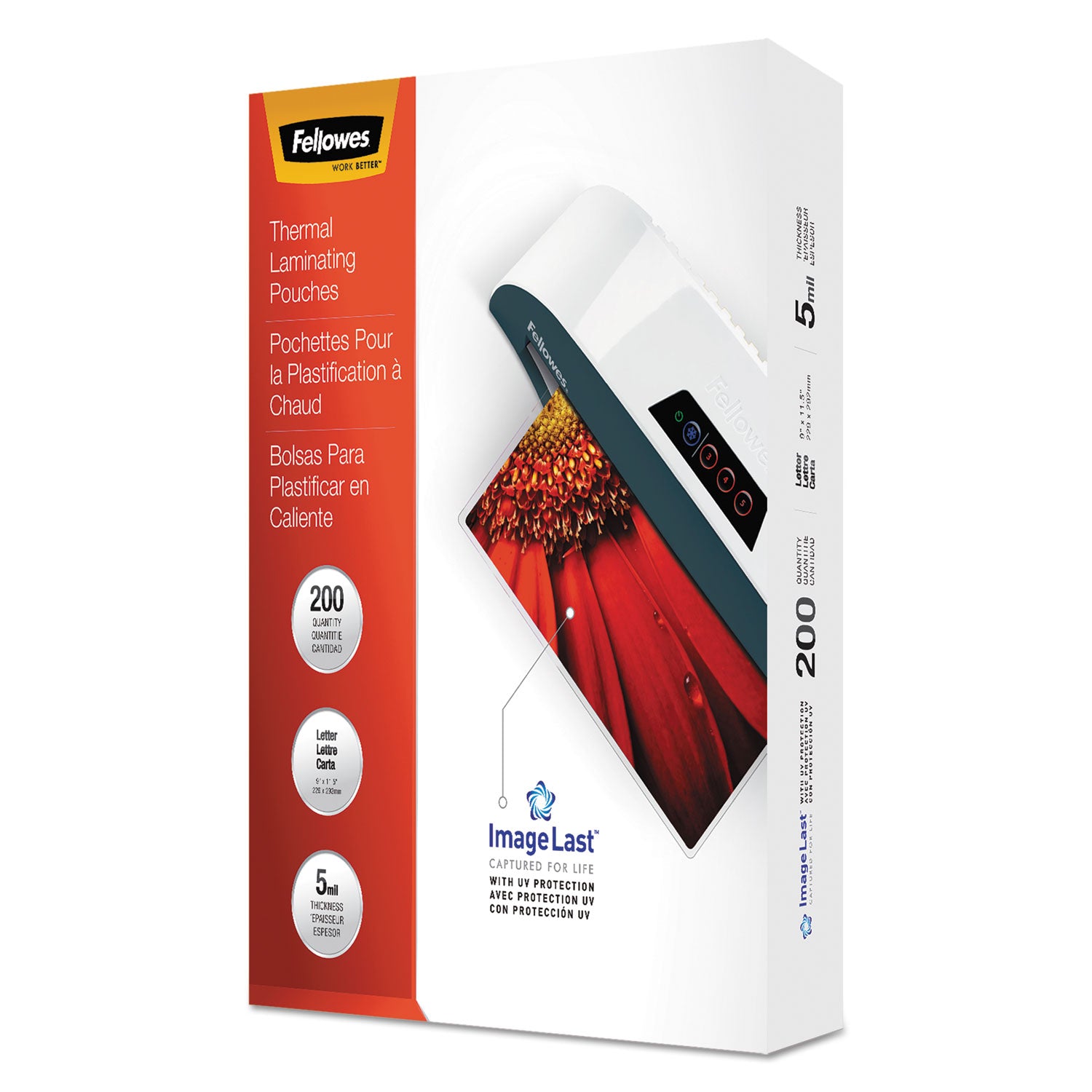Fellowes ImageLast Jam-Free Thermal Laminating Pouches, Letter Size, 9" x 11.5", 5 mil, Clear, 1 Pack
