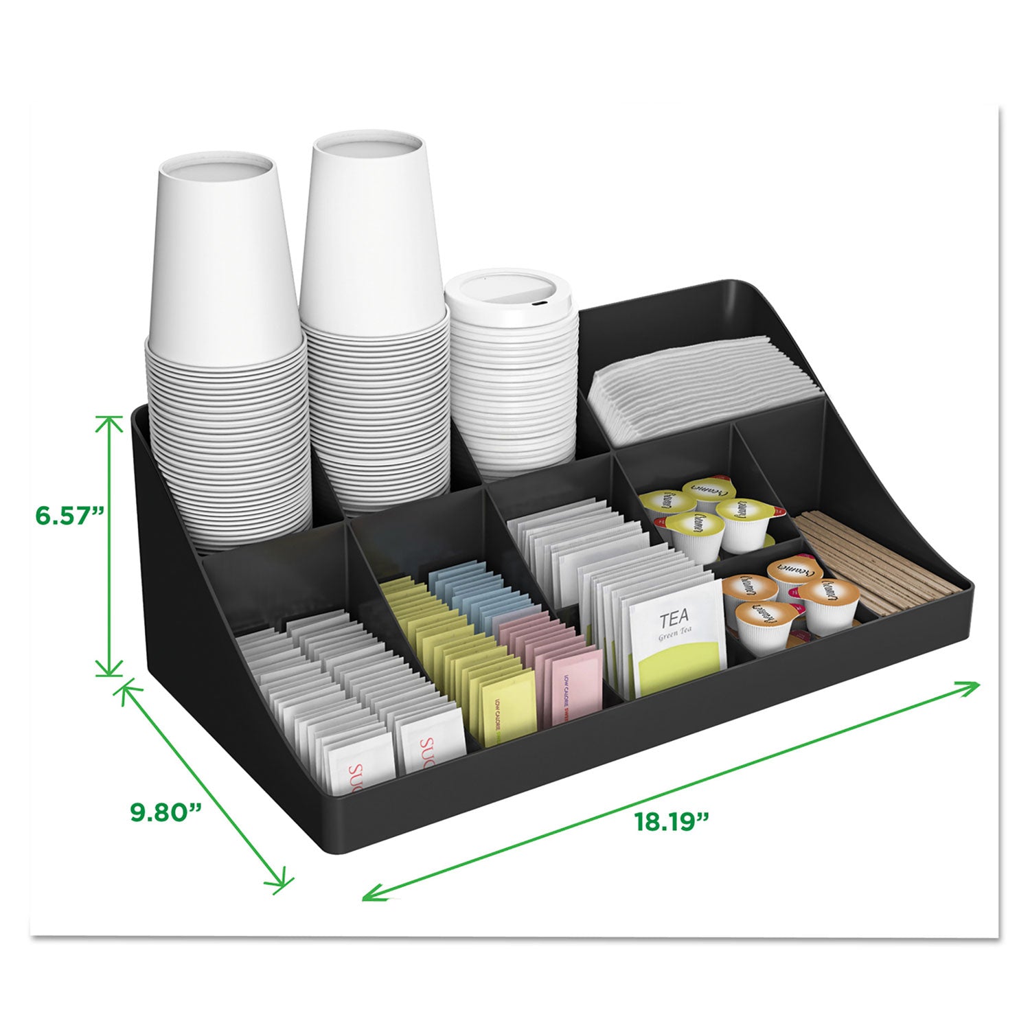 64 x Coffee/Tea Pod - 11 Compartment(s) - 9.80" Height x 18.90" Width x 6.60" Length - Easy to Clean - Black - Plastic - 1 Each