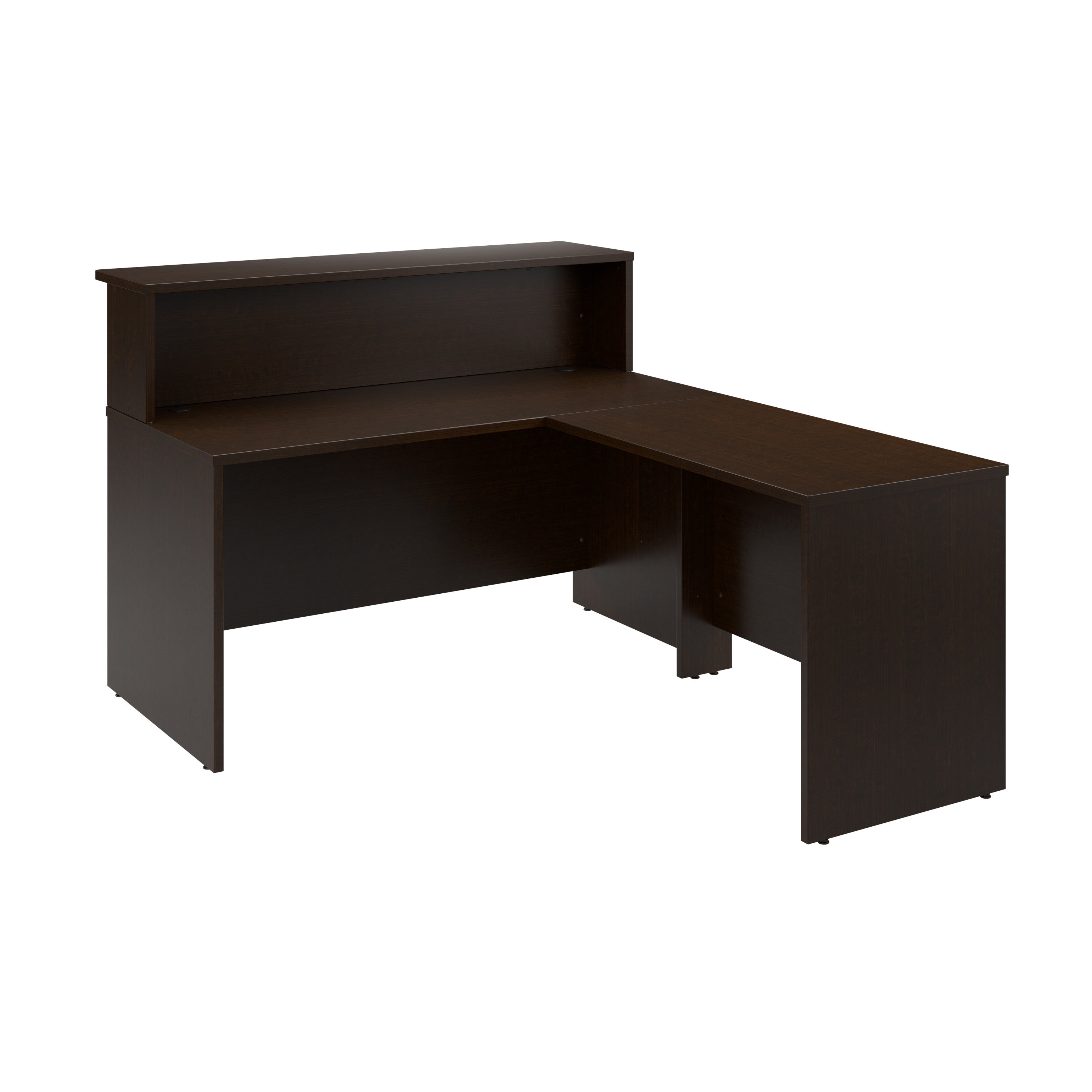 Bush Business Furniture Arrive 60W x 72D L Shaped Reception Desk with Shelf in Mocha Cherry - 59.45" Width x 71.02" Depth x 43.71" Height