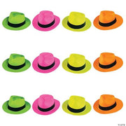 Neon Color Plastic Gangster Hats - 12 Pieces