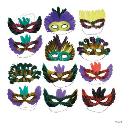 Mega Mardi Gras Feather Mask Asst - 50 Pieces