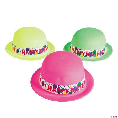 Neon "Happy Birthday" Derby Hats" - 12 Pieces