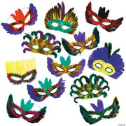 Mardi Gras Feather Mask Assortment - 12 Pieces