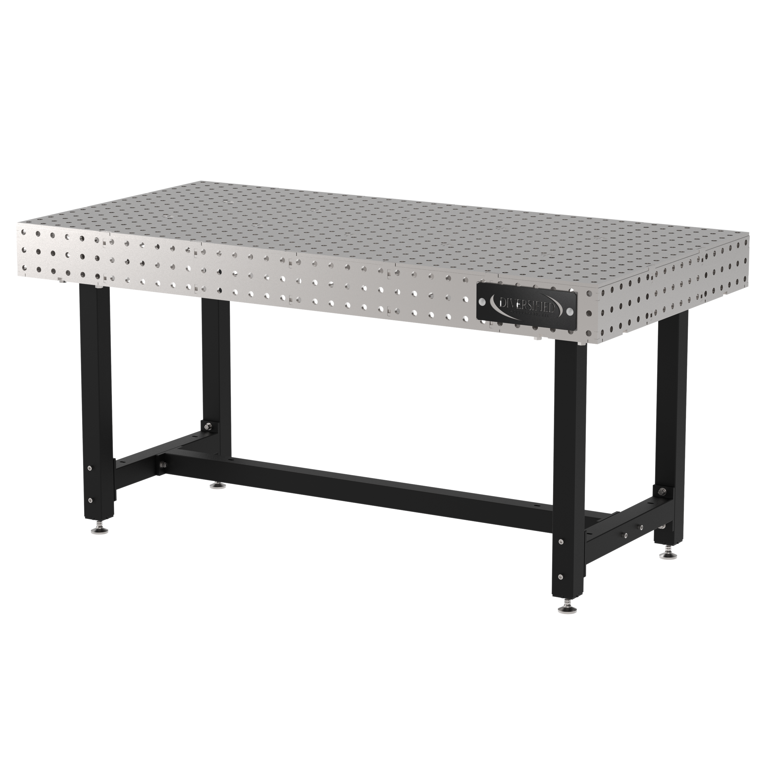 Welding Fixture Table, Fixed Height, 36"H x 72"L x 36"D, 1/4" Carbon Steel Top, Four Black Powdercoat Legs, Self-Leveling Feet