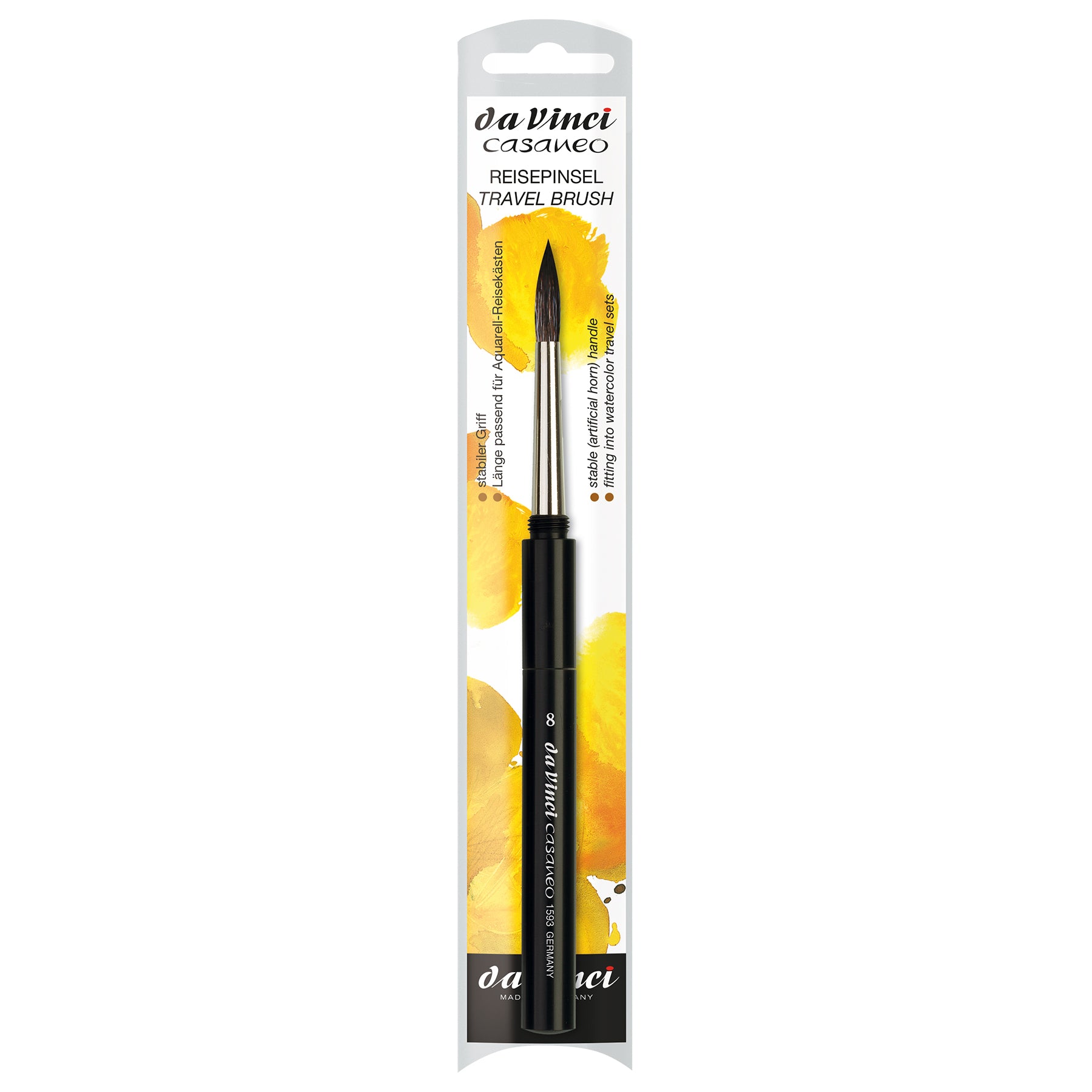 CASANEO Travel Pocket Brush, Extra Soft Synthetic, Watercolor, Round, Series 1593TP, Size 8