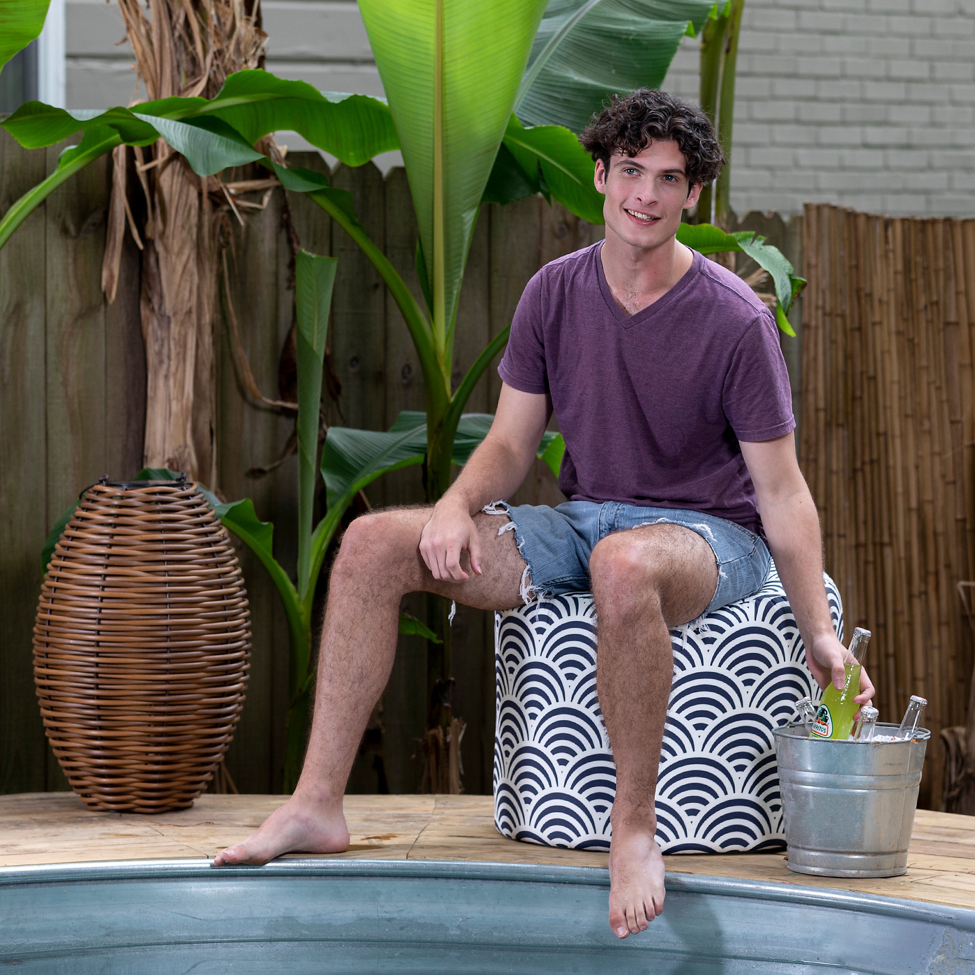 Jaxx Spring Indoor / Outdoor Bean Bag Pouf Ottoman, Nippon Koi