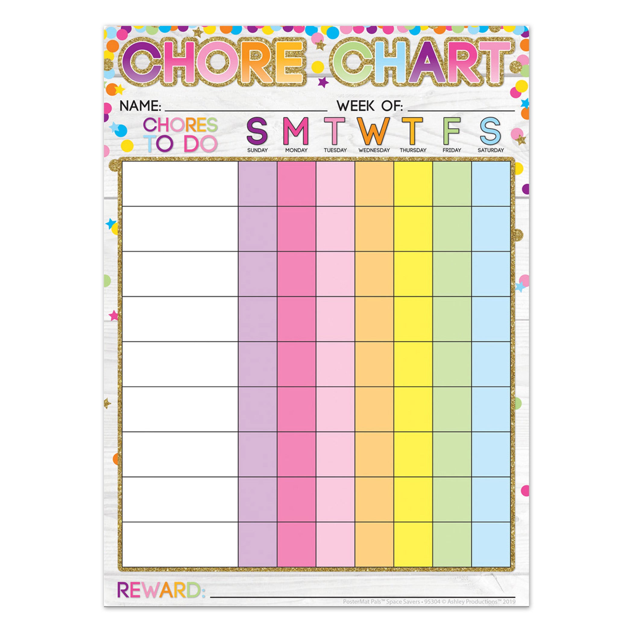Smart Poly® PosterMat Pals™ Space Savers, 13" x 9-1/2", Chores Confetti Style, Pack of 10