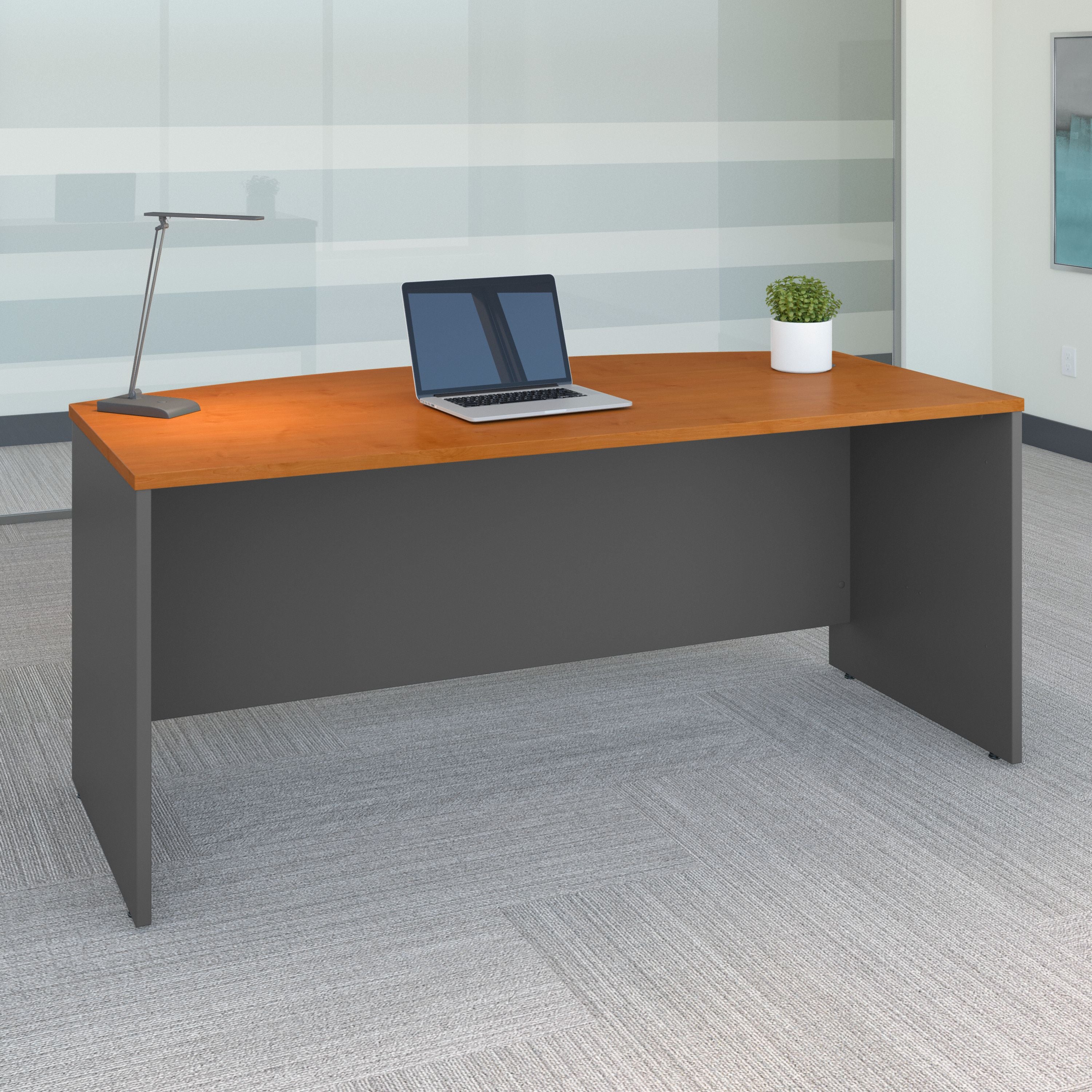 Bush Business Furniture Series C 72W x 36D Bow Front Desk in Natural Cherry - 71.02" Width x 35.43" Depth x 29.84" Height