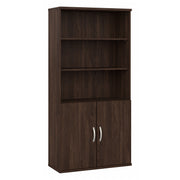 Bush Business Furniture Studio C Tall 5 Shelf Bookcase with Doors in Black Walnut - 35.71" Width x 15.43" Depth x 72.8" Height