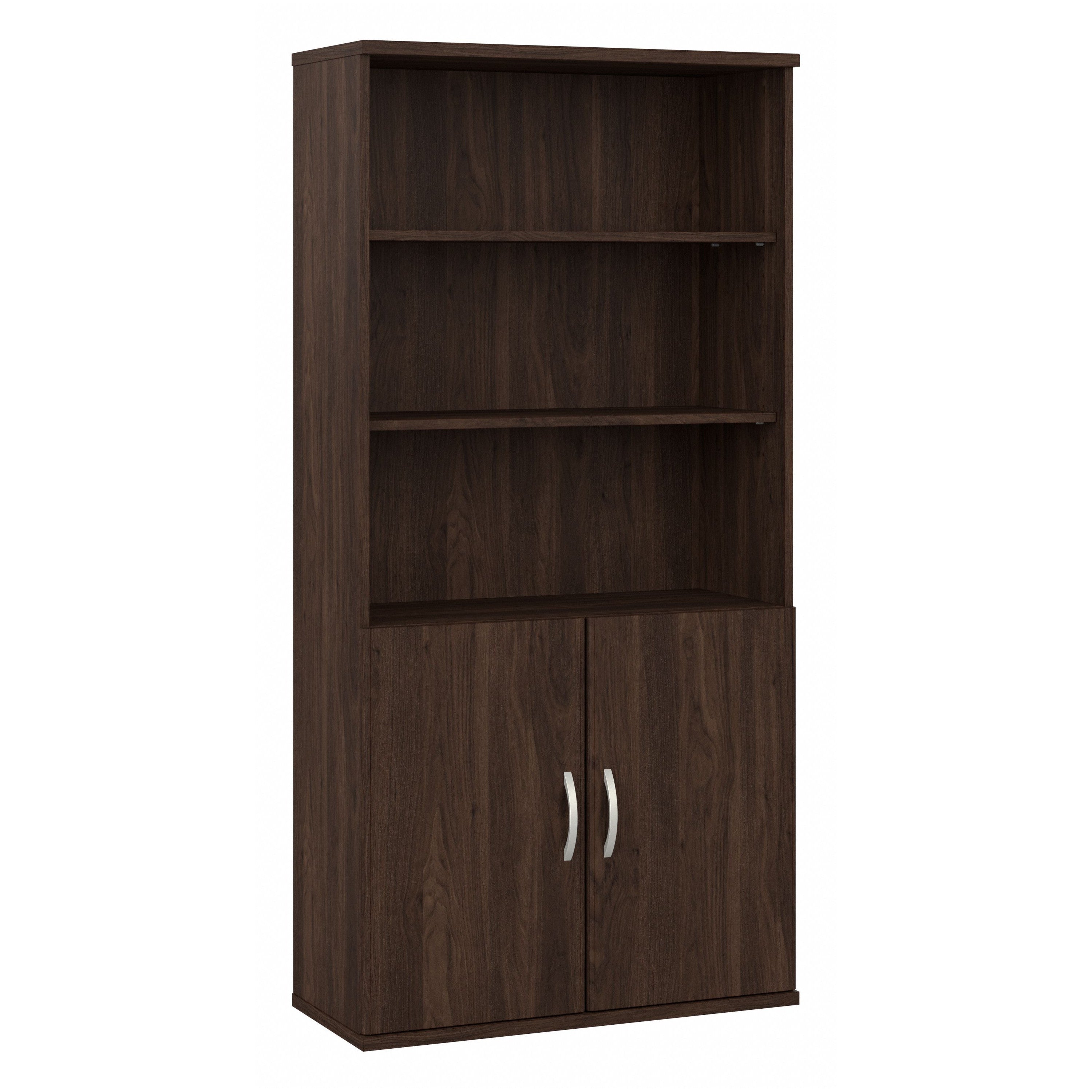 Bush Business Furniture Studio C Tall 5 Shelf Bookcase with Doors in Black Walnut - 35.71" Width x 15.43" Depth x 72.8" Height
