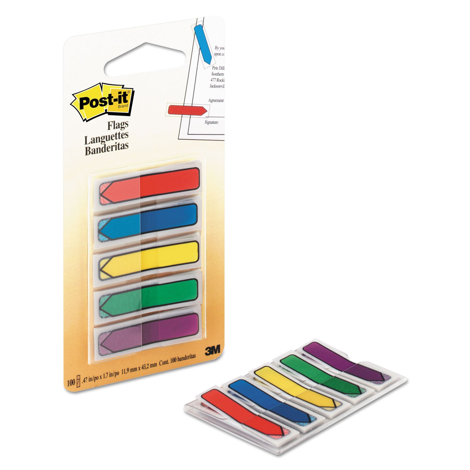 Post-it Arrow Flags, Bright Colors, 1/2" x 1 3/4", 20 Each of Blue, Green, Purple, Red, Yellow, 100 Flags per Pack, Removable, Self-Adhesive, Dispenser Included
