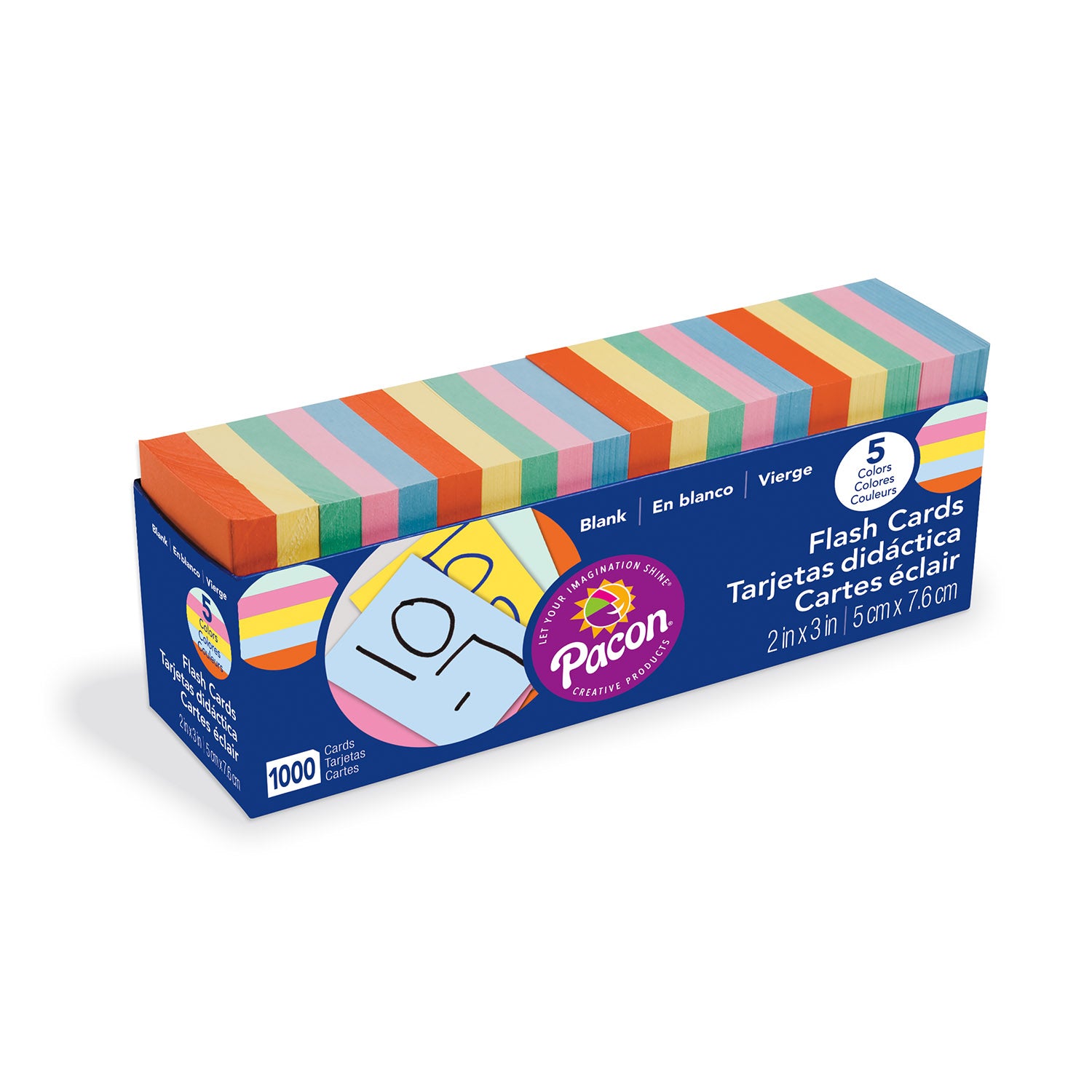 Blank Flash Cards with Dispenser Box, 5 Assorted Colors, Unruled 3" x 2", 1000 Cards