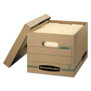 Bankers Box STOR/FILE Recycled File Storage Box, Kraft/Green, Lift-off Lid, Stackable, Basic Duty, Letter/Legal Size, 12 Boxes per Carton