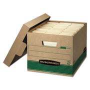 Internal Dimensions: 12" Width x 15" Depth x 10" Height - External Dimensions: 12.5" Width x 16.3" Depth x 10.3" Height - Media Size Supported: Letter, Legal - Lift-off Closure - Medium Duty - Stackable - Kraft, Green - For File - Recycled - 12 / Carton