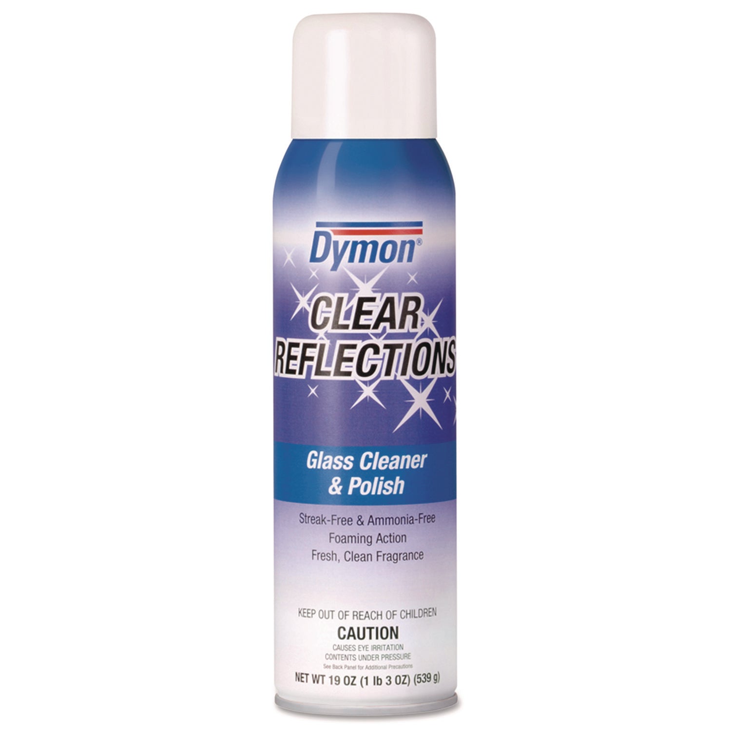 Dymon Clear Reflections Aerosol Glass Cleaner - For Screen, Window, Mirror, Lens, Windshield - 19 fl oz (0.6 quart) - Recommended For: Grease Remover, Fingerprint Remover, Soil Remover, Oil Remover - Residue-free - Silver, Blue - 1 Each