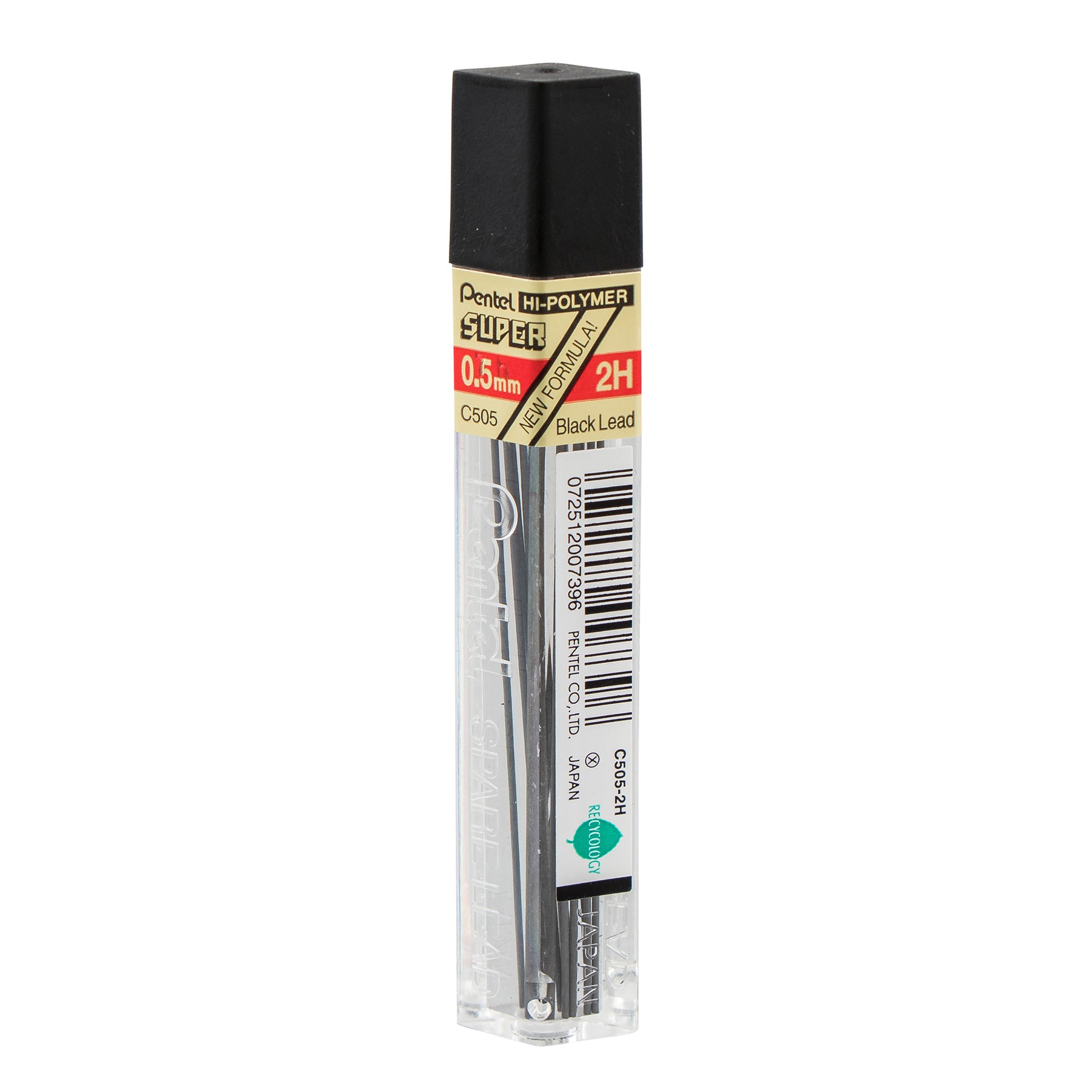 Super Hi-Polymer Lead Refill (0.5mm) Fine, 2H, 12 Pieces/Tube, 12 Tubes/Box