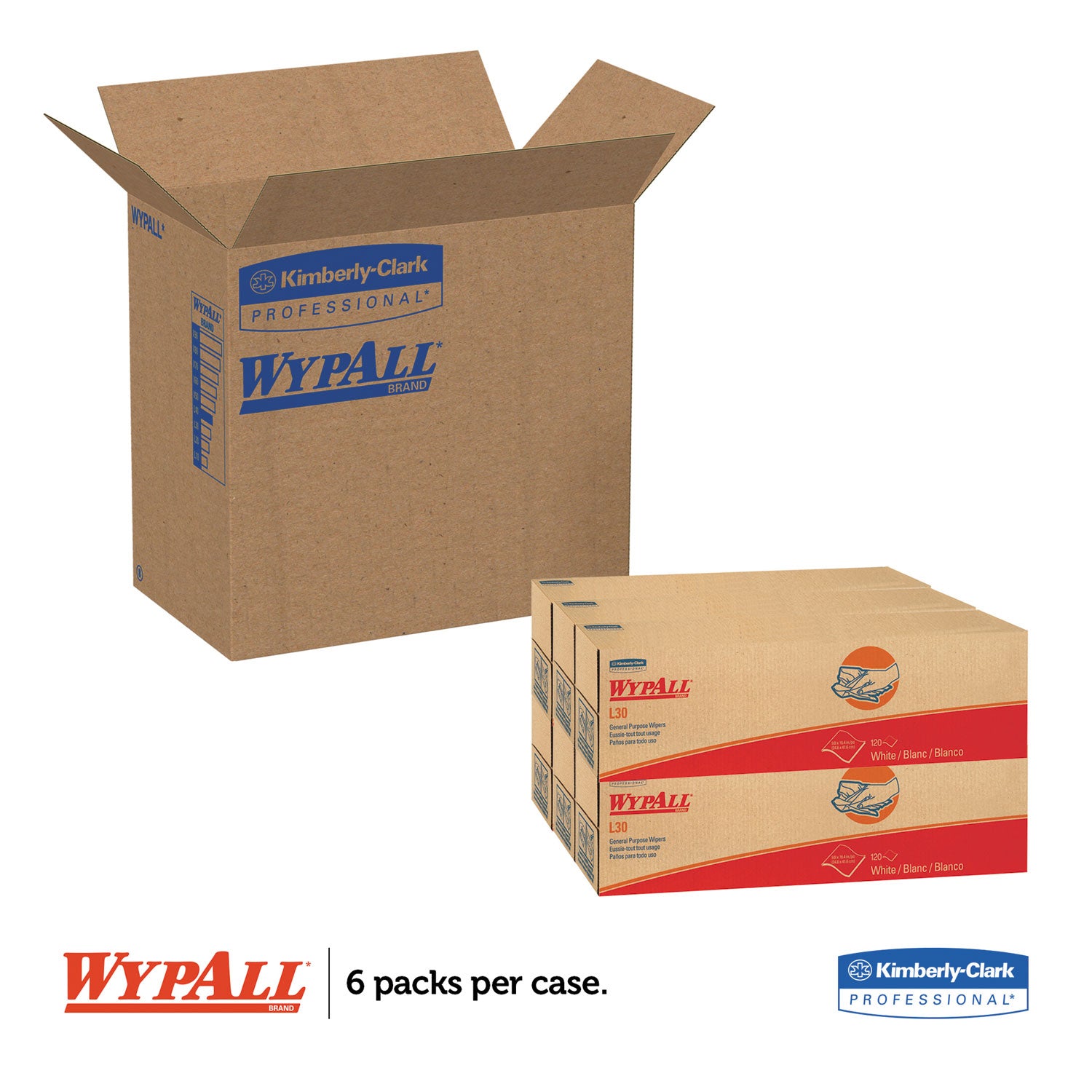 Wypall General Clean L30 Heavy Cleaning Towels, White, 9.80" x 16.40", 120 Towels per Box, 1 Carton