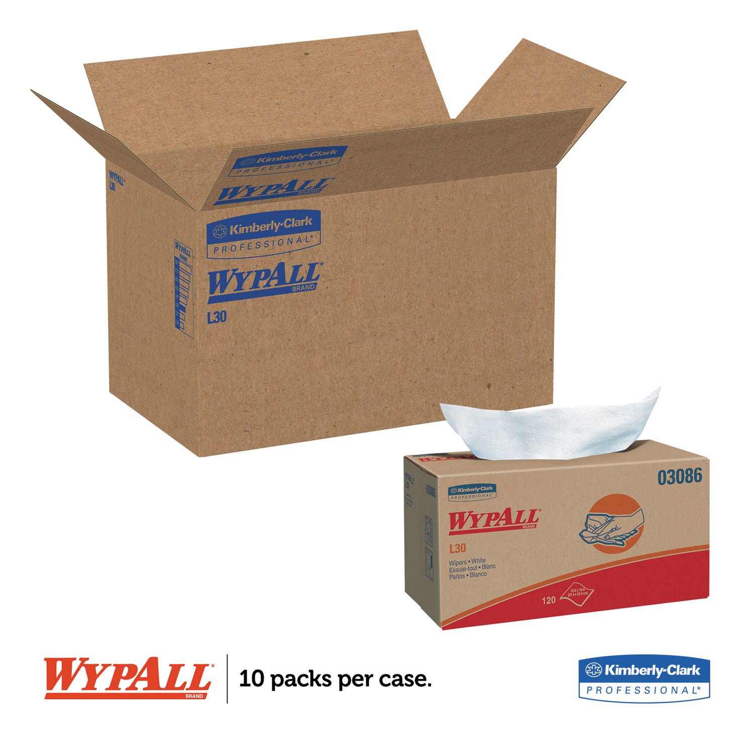 Wypall General Clean L30 Heavy Cleaning Towels - 10" Width x 9.80" Length - White - 120/Box - 1 Carton
