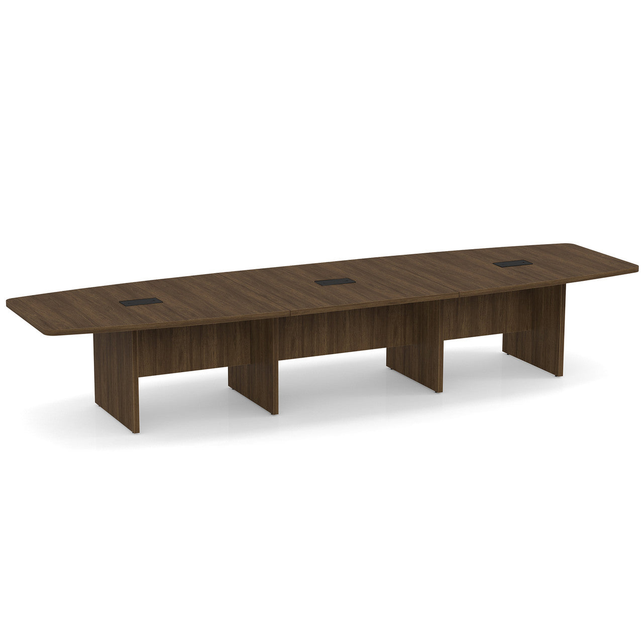 OfficeSource Laminate Expandable Boat Shaped Conference Table with Slab Base - 14' - Modern Walnut