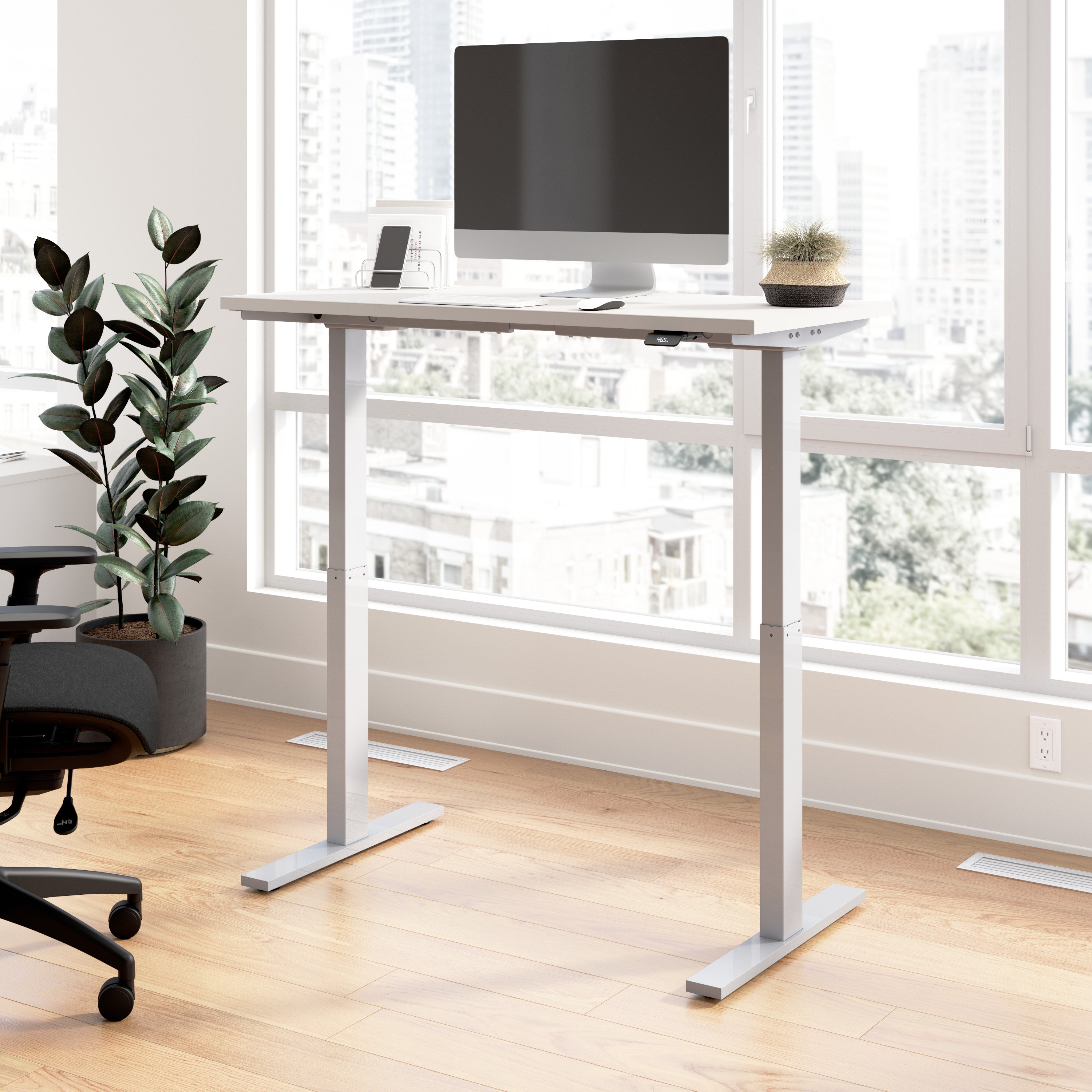 Bush Business Furniture Move 60 Series 48W x 24D Electric Height Adjustable Standing Desk in White with Metallic Gray Base - 47.6" Width x 23.62" Depth x 47.69" Height