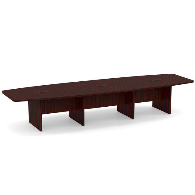 OfficeSource Laminate Expandable Boat Shaped Conference Table with Slab Base - 14' - Mahogany