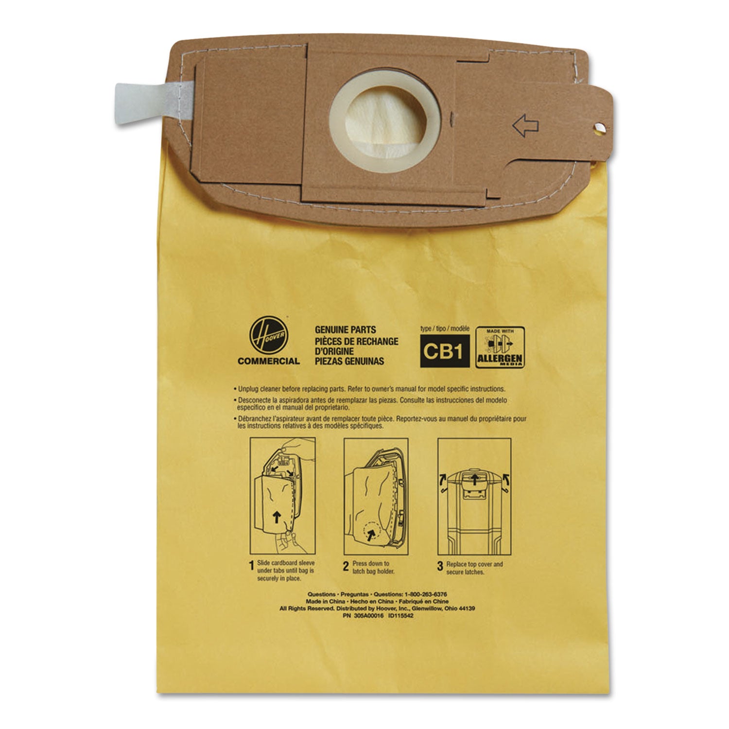 Hoover HushTone 6-Quart Vacuum Bags - 1 Pack - Type CB1 - 1.50 gal - Durable, Self-sealing, Disposable, Micro Allergen - Yellow
