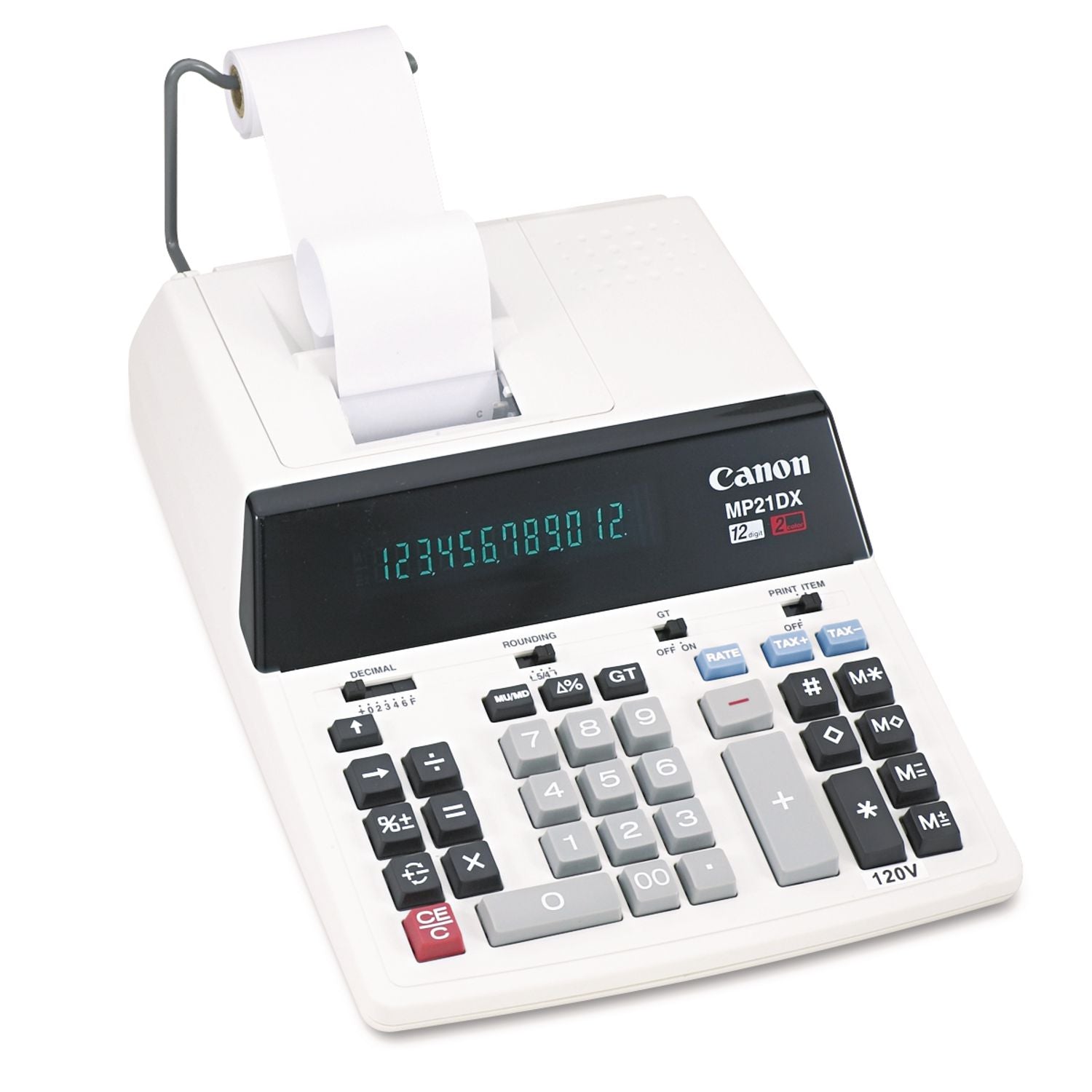 Heavy Duty, Paper Holder, Easy-to-read Display, Round Down, Round Off, Round Up, Sign Change, Item Count, 4-Key Memory, Decimal Point Selector Switch - AC Supply Powered - 3.7" Height x 9" Width x 12.2" Length - White - 1 Each