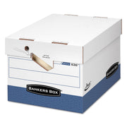 Bankers Box Presto File Storage Box, Heavy Duty, Stackable, Lift-off & Zipper Closure, White/Blue, 12" x 15" x 10" Internal Dimensions, 850 lb Capacity, Recycled, 12/Carton