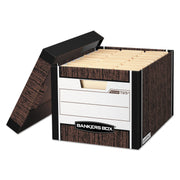 Bankers Box R-Kive File Storage Box, Heavy Duty, Stackable, Lift-off Lid, Letter/Legal Size, Wood Grain/Blue, 12 Boxes per Carton