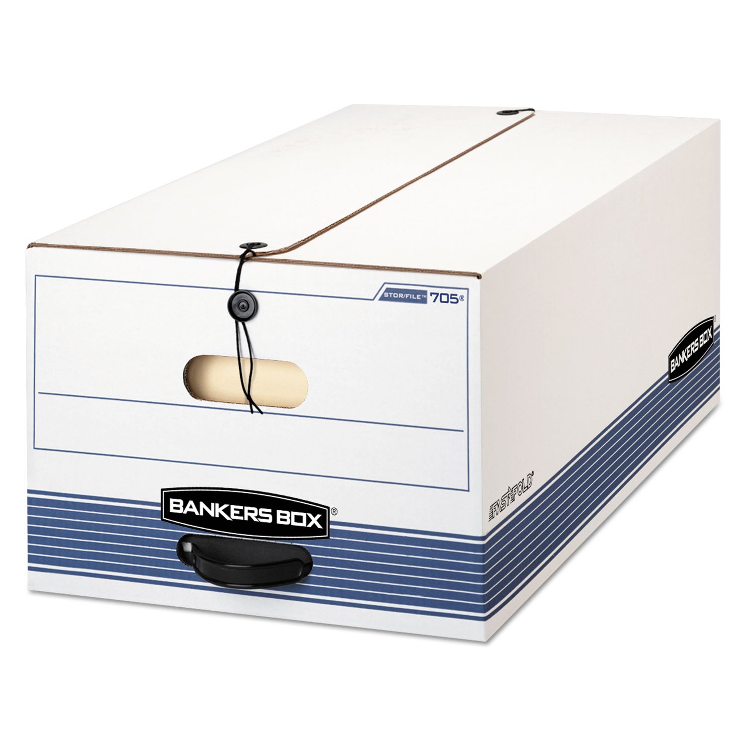 Bankers Box Stor/File String & Button Legal Storage Box, Legal Size, Medium Duty, Stackable, White/Blue, Corrugated Paper, 12 Boxes per Carton