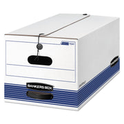 Bankers Box STOR/FILE File Storage Box, Letter Size, String/Button Tie Closure, Medium Duty, Stackable, Corrugated Paper, White/Blue, 12 Boxes per Carton