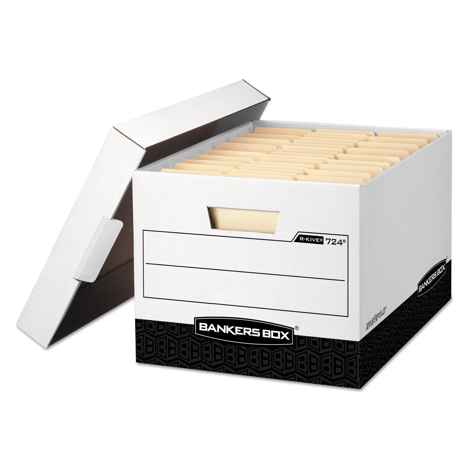 Bankers Box R-Kive File Storage Box, Heavy Duty, Lift-off Lid, Stackable, Letter/Legal Size, White/Black, 12 Boxes per Carton
