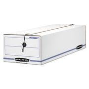 Bankers Box Liberty Check and Form Boxes, Medium Duty, String/Button Tie Closure, Stackable, Fiberboard, White/Blue, 8.75" x 23.75" x 7" (Internal), 12/Carton