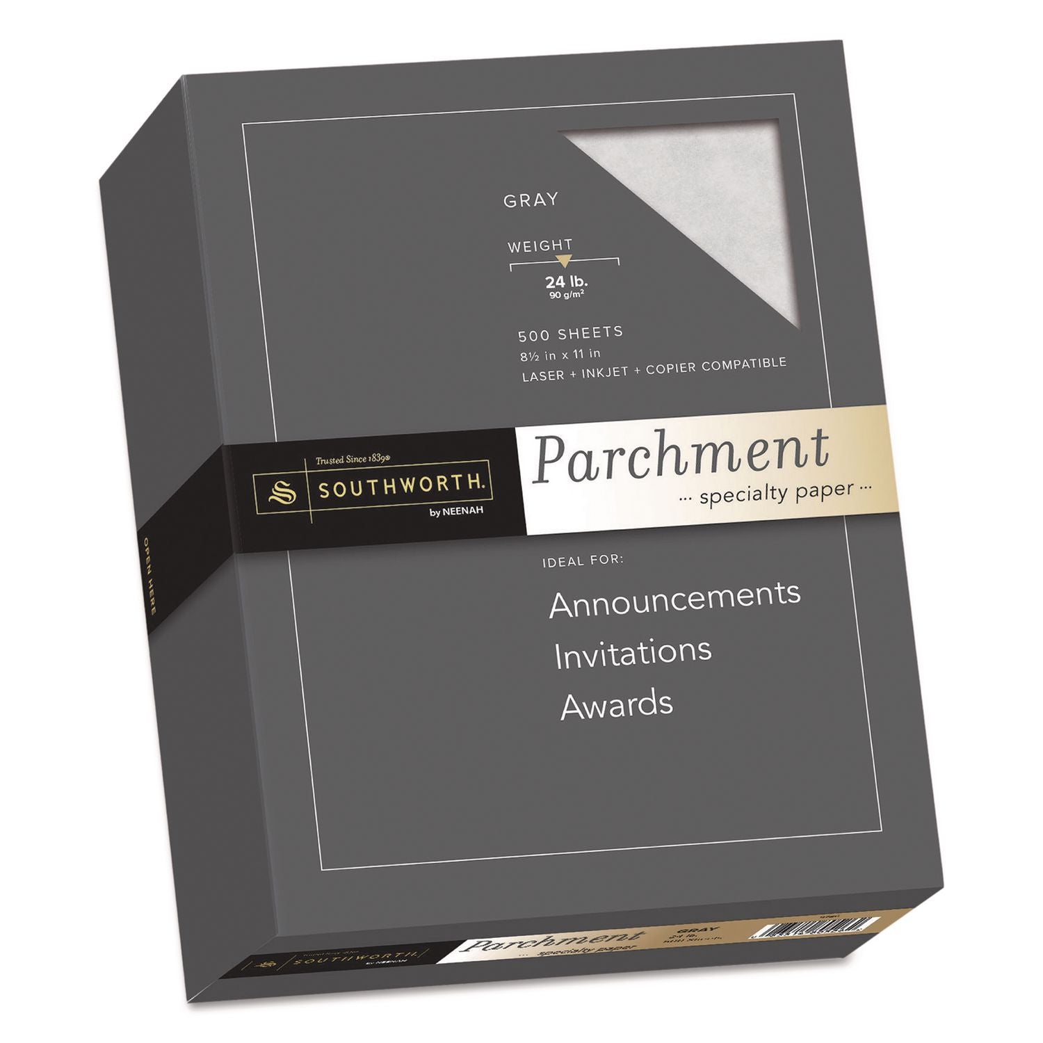 Letter - 8 1/2" x 11" - 24 lb Basis Weight - Parchment - Acid-free, Lignin-free - Gray - 1 Box