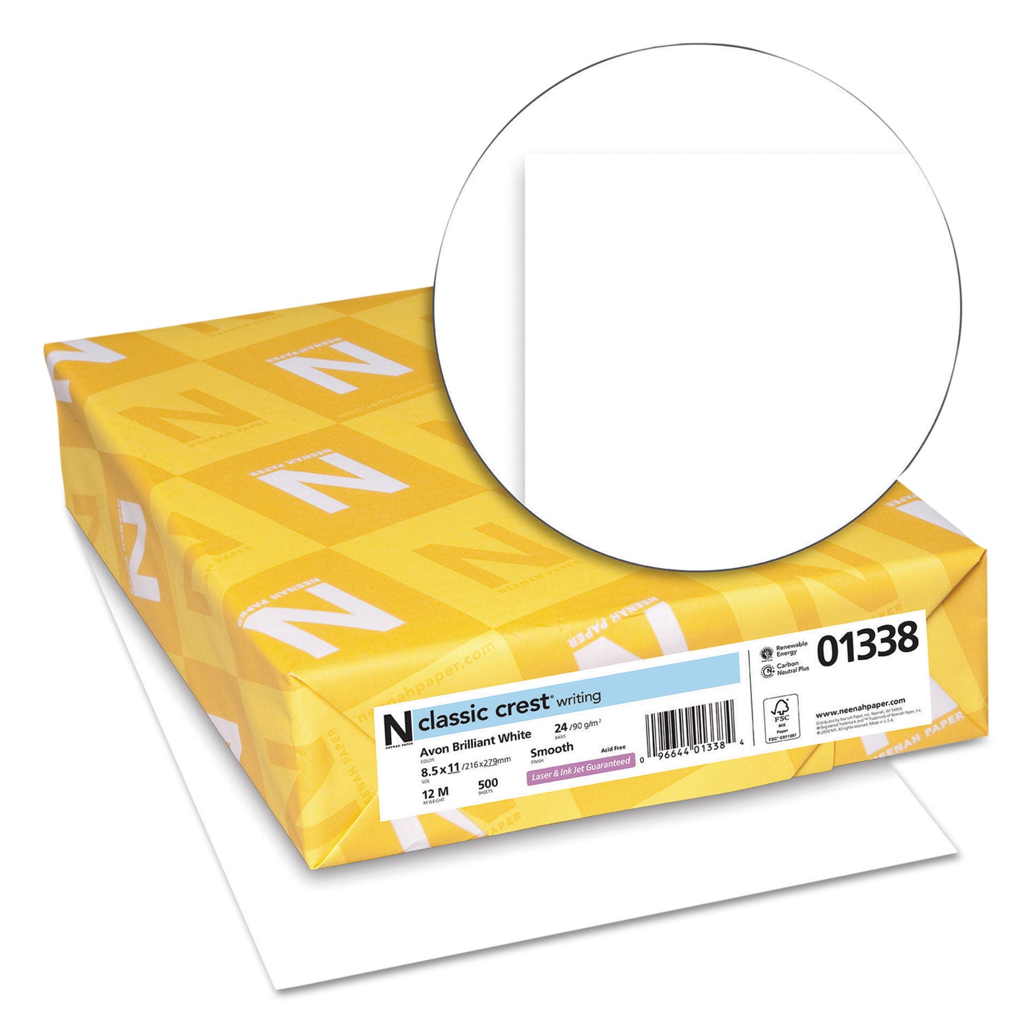 93 Brightness - Letter - 8 1/2" x 11" - 24 lb Basis Weight - Smooth - Green Seal - Watermarked, Acid-free - Avon Brilliant White - 500 / Ream