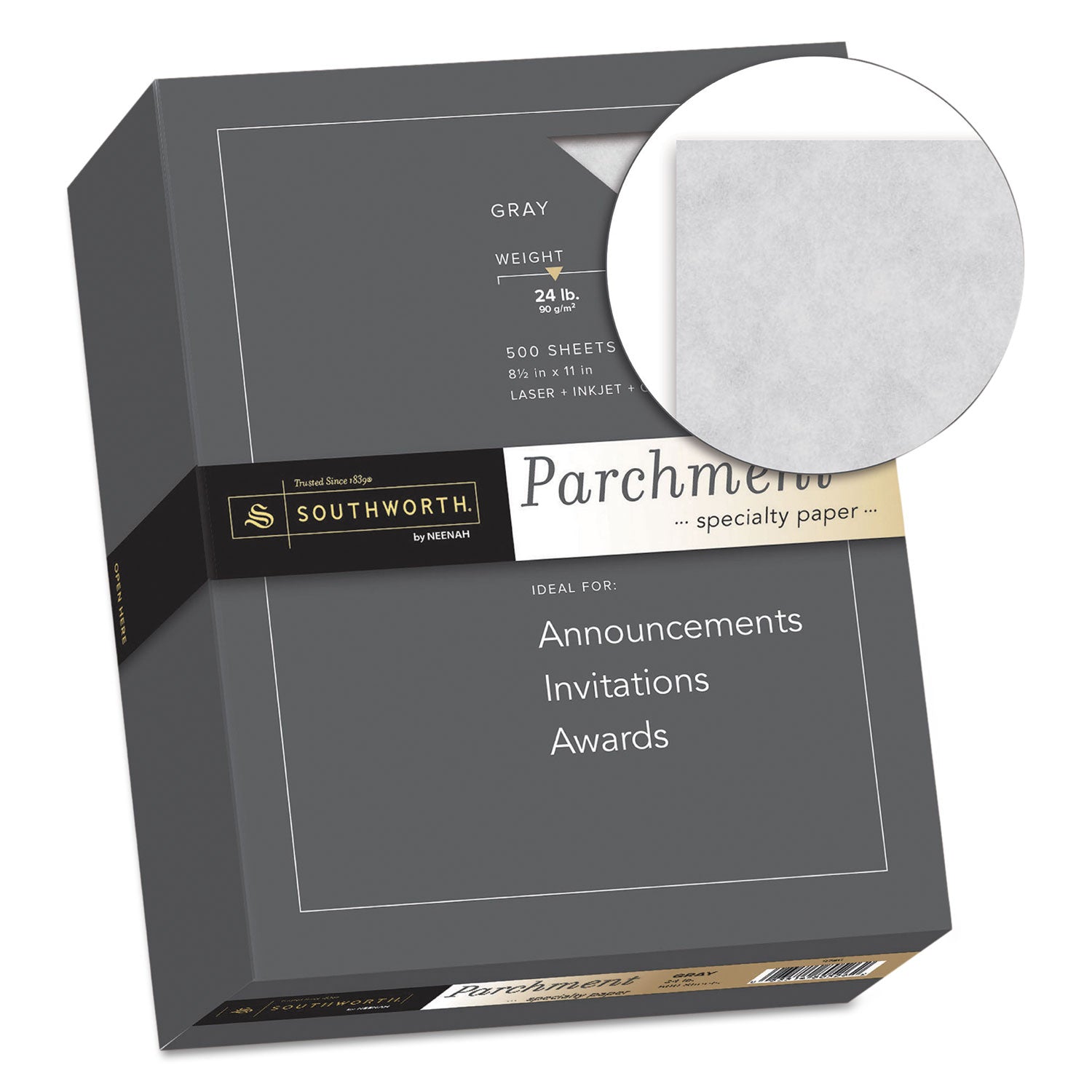 Letter - 8 1/2" x 11" - 24 lb Basis Weight - Parchment - Acid-free, Lignin-free - Gray - 1 Box