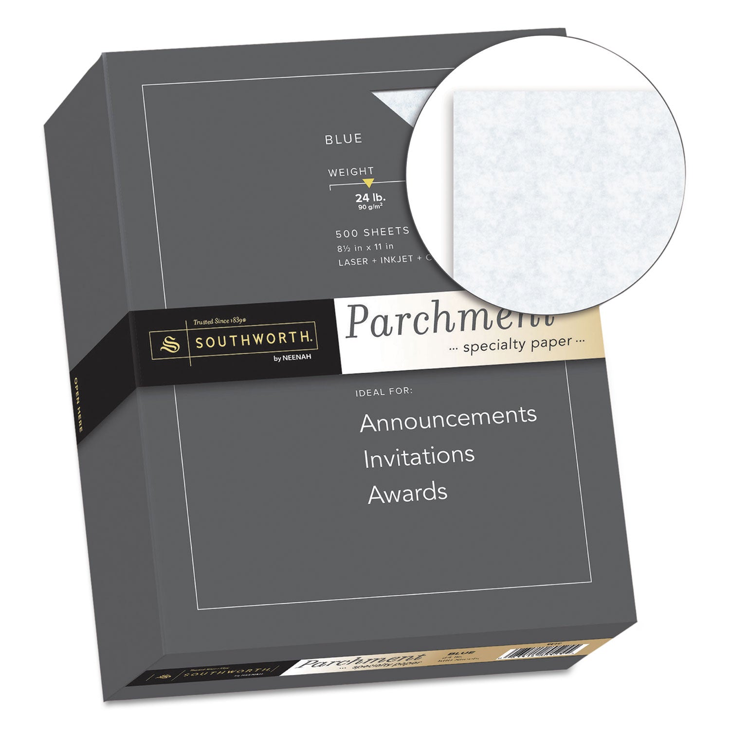 Southworth Parchment Specialty Paper - Blue - Letter - 8 1/2" x 11" - 24 lb Basis Weight - Parchment - Acid-free, Lignin-free - Blue - 1 Box