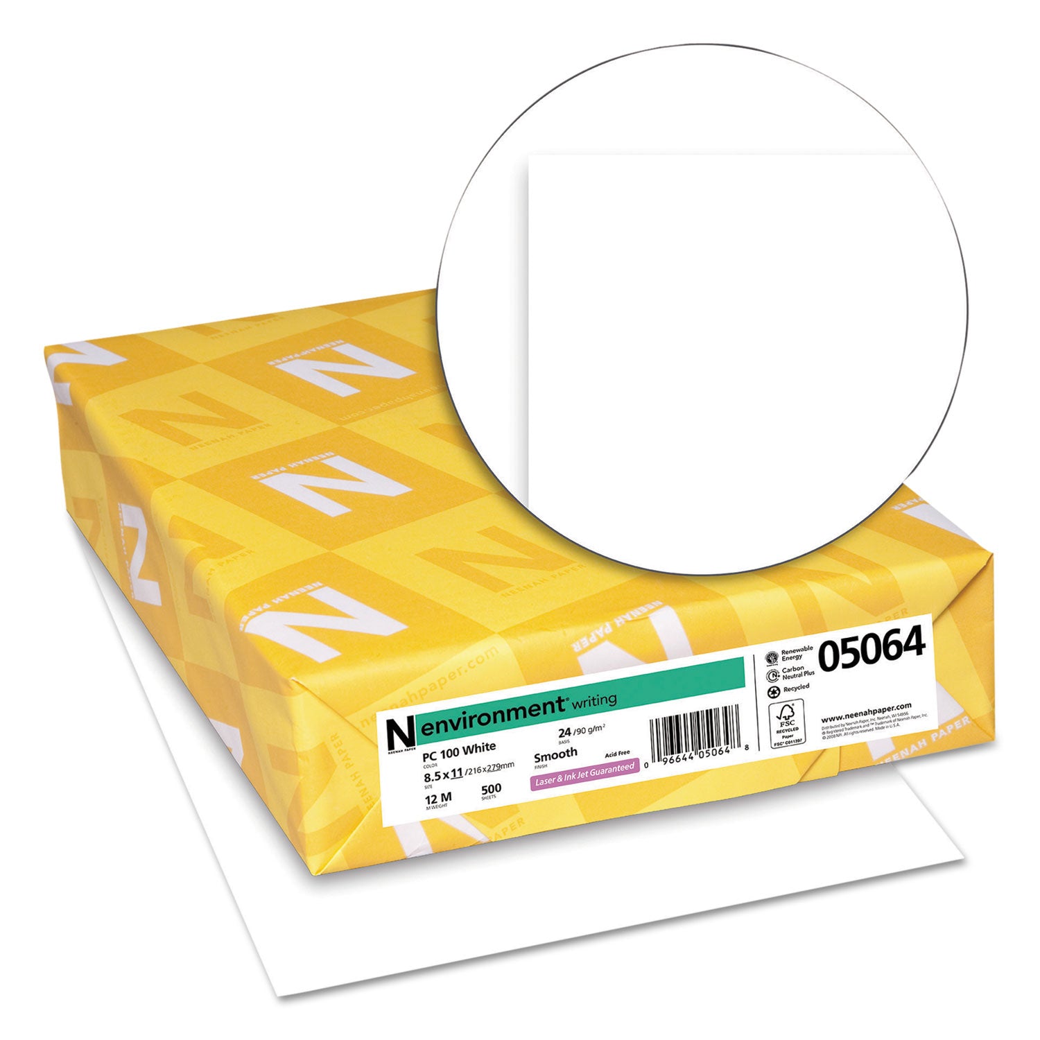 95 Brightness - 92% Opacity - Letter - 8 1/2" x 11" - 24 lb Basis Weight - Smooth - Green Seal, Sustainable Forestry Initiative (SFI) - Acid-free, Archival-safe, Chlorine-free, Watermarked - Bright White - 500 / Ream