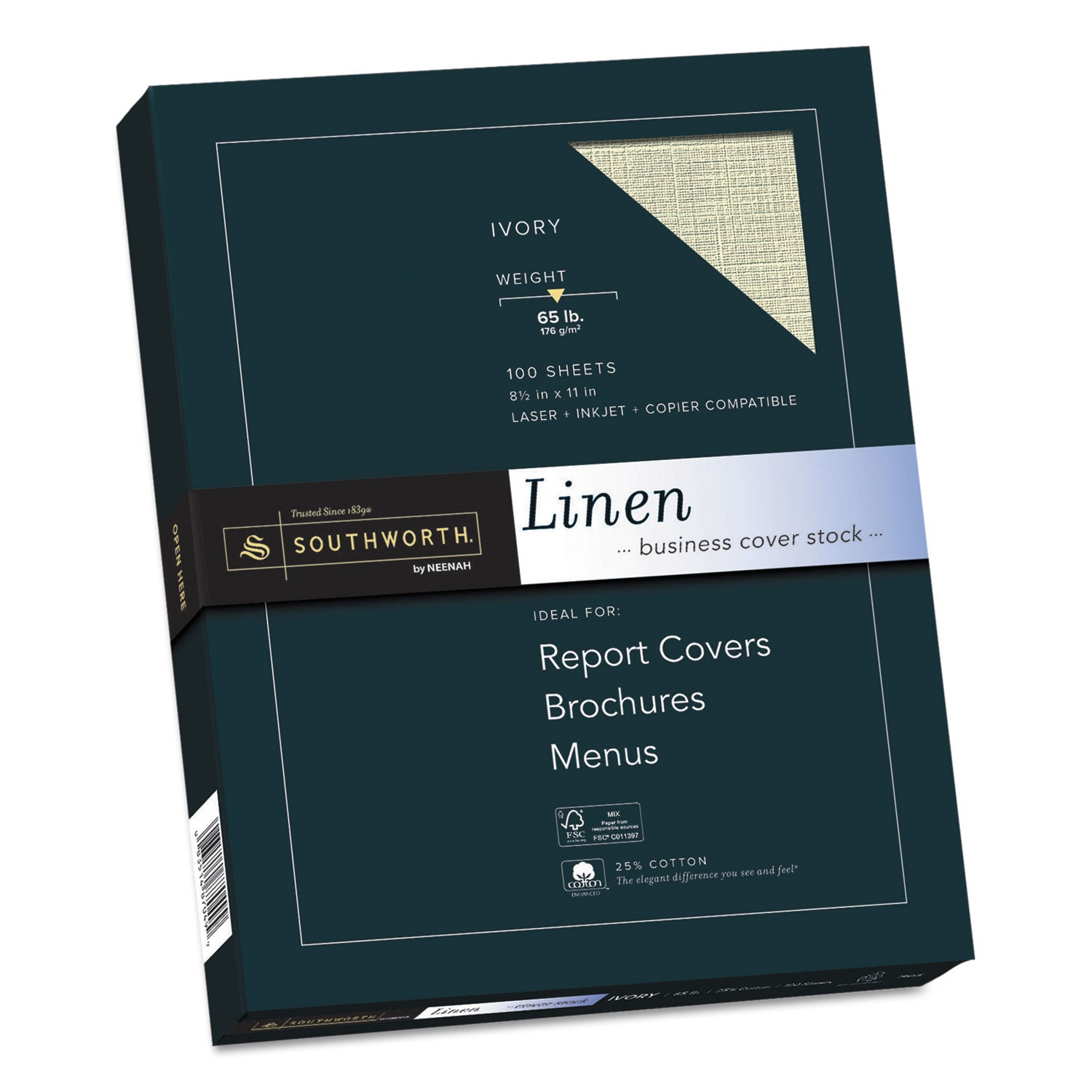 Letter - 8 1/2" x 11" - 65 lb Basis Weight - Linen, Textured - Acid-free, Lignin-free - Ivory - 1 Box