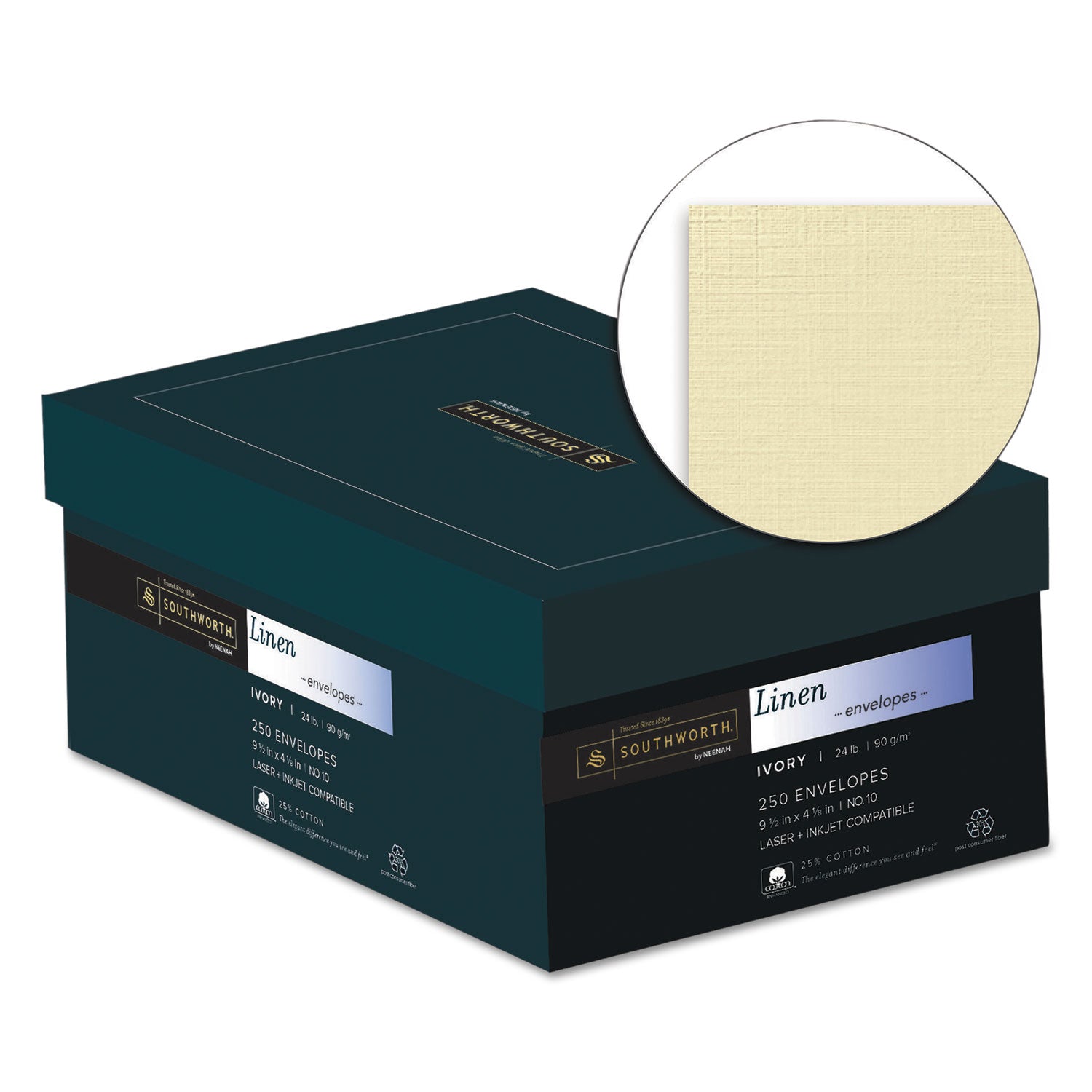 Southworth 25% Cotton No. 10 Business Envelopes - Business - #10 - 4 1/8" Width x 9 1/2" Length - 24 lb - Ivory - Linen, Cotton Fiber - 250 / Box