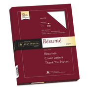 Southworth 100% Cotton Resume Paper - Letter - 8 1/2" x 11" - 32 lb Basis Weight - Wove - Acid-free, Watermarked - White - 100 / Box