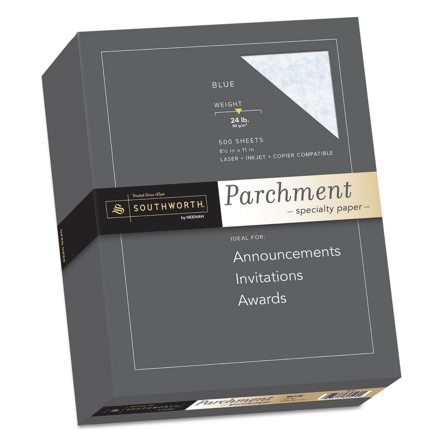 Southworth Parchment Specialty Paper - Blue - Letter - 8 1/2" x 11" - 24 lb Basis Weight - Parchment - Acid-free, Lignin-free - Blue - 1 Box