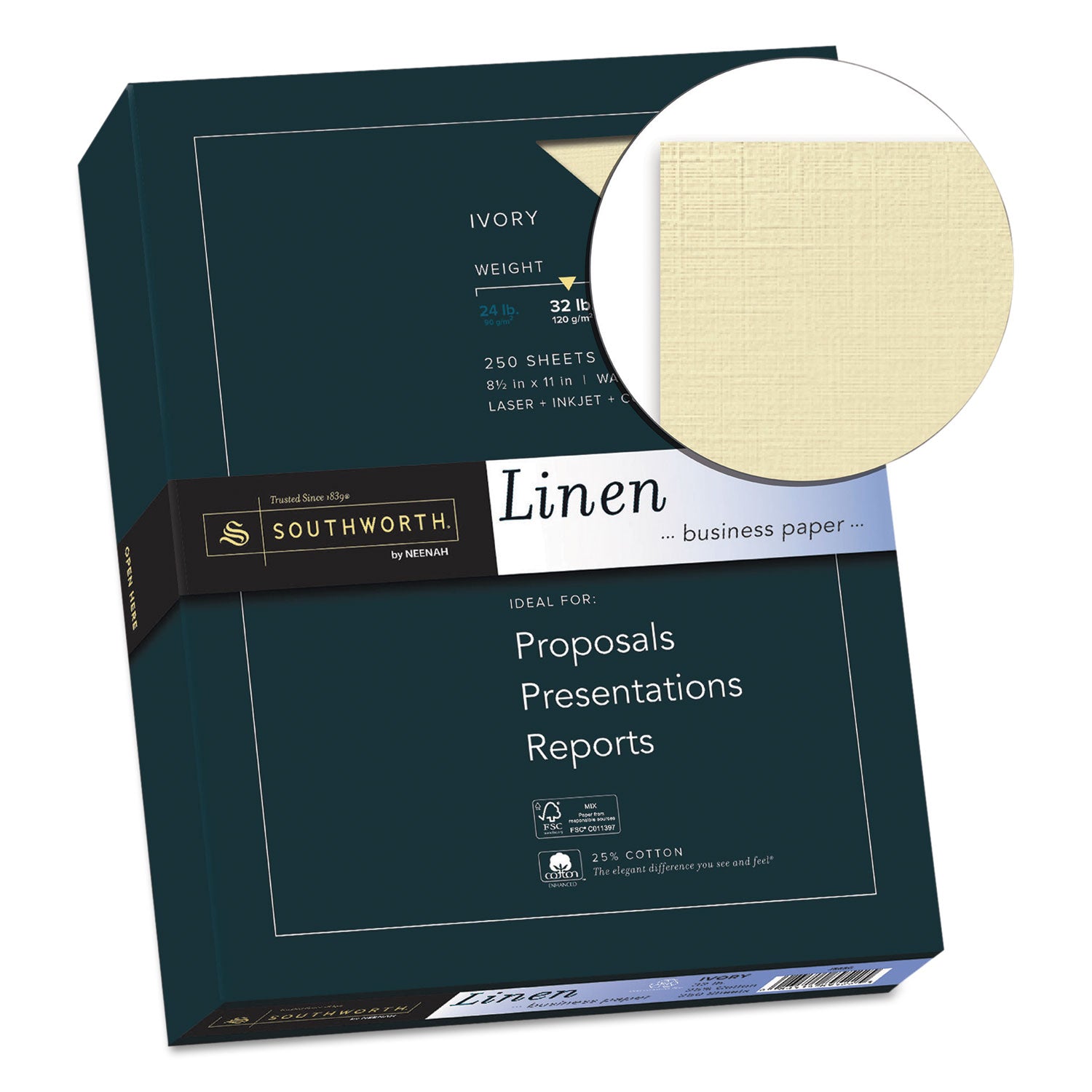 Southworth 25% Cotton No. 10 Business Envelopes - 9 1/2" x 4 1/8" - 32 lb Basis Weight - Linen, Textured - Acid-free, Watermarked, Date-coded - Ivory - 250 / Box