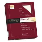 Southworth 100% Cotton Resume Paper - Letter - 8 1/2" x 11" - 32 lb Basis Weight - Wove - Acid-free, Watermarked - Ivory - 1 Box