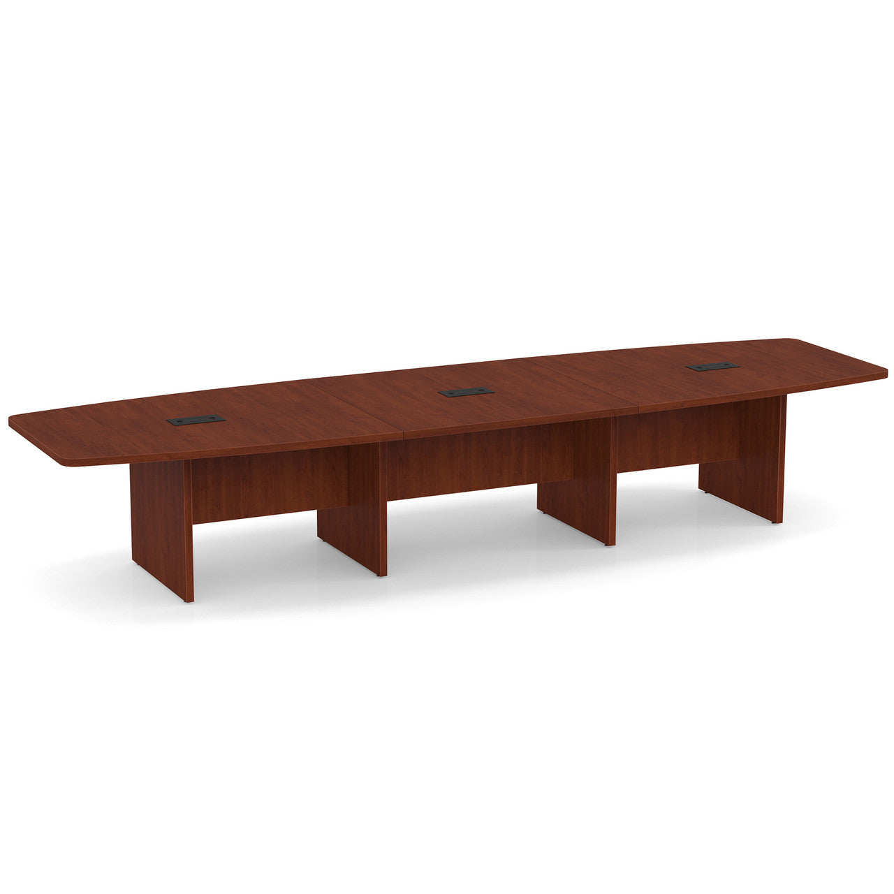 OfficeSource Laminate Expandable Boat Shaped Conference Table with Slab Base - 14' - Cherry