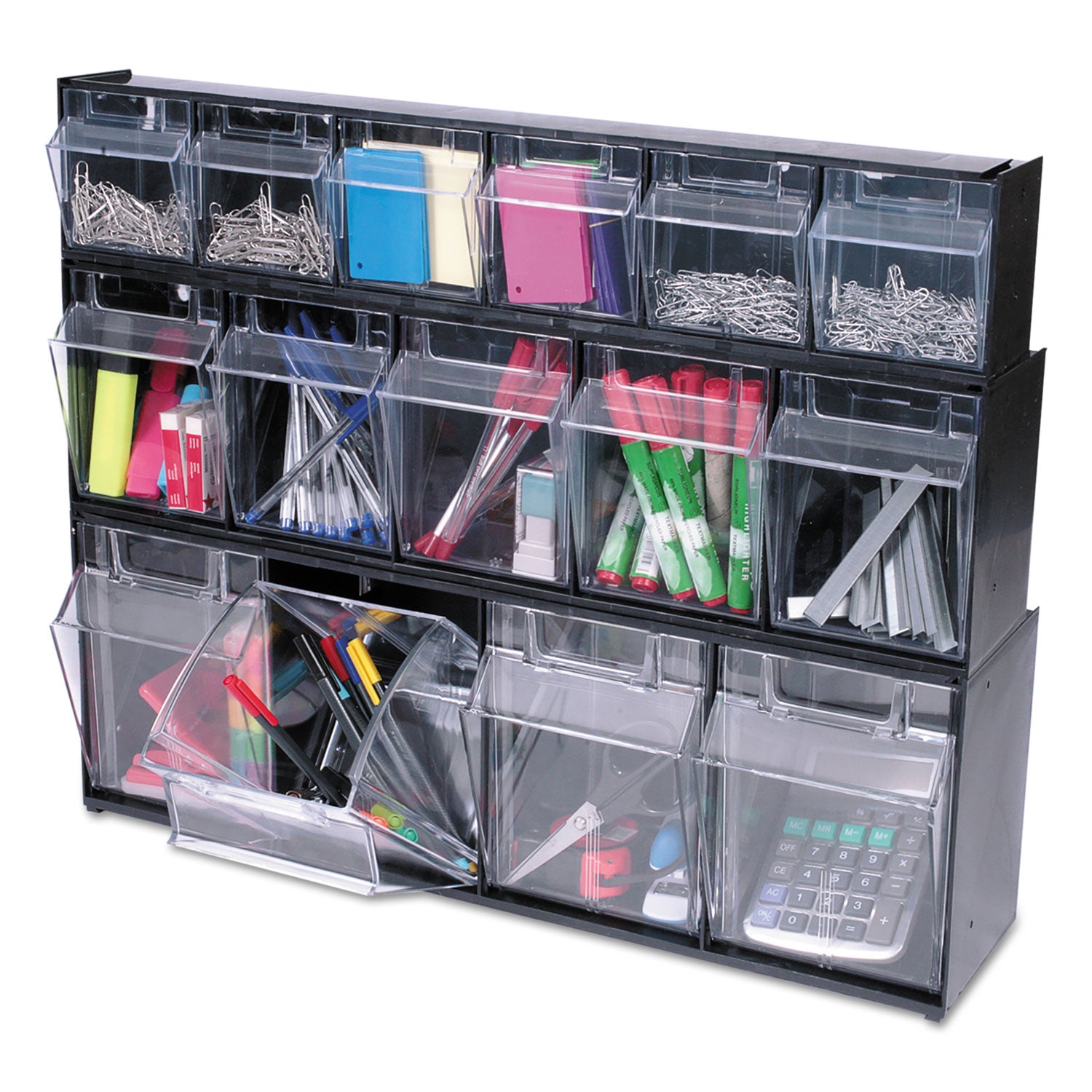 Deflecto Tilt Bin Interlocking Multi-Bin Storage Organizer - 5 Compartment(s) - 6.50" Height x 23.63" Width x 5.25" Depth - Interlockable - Black - Plastic - 1 Each