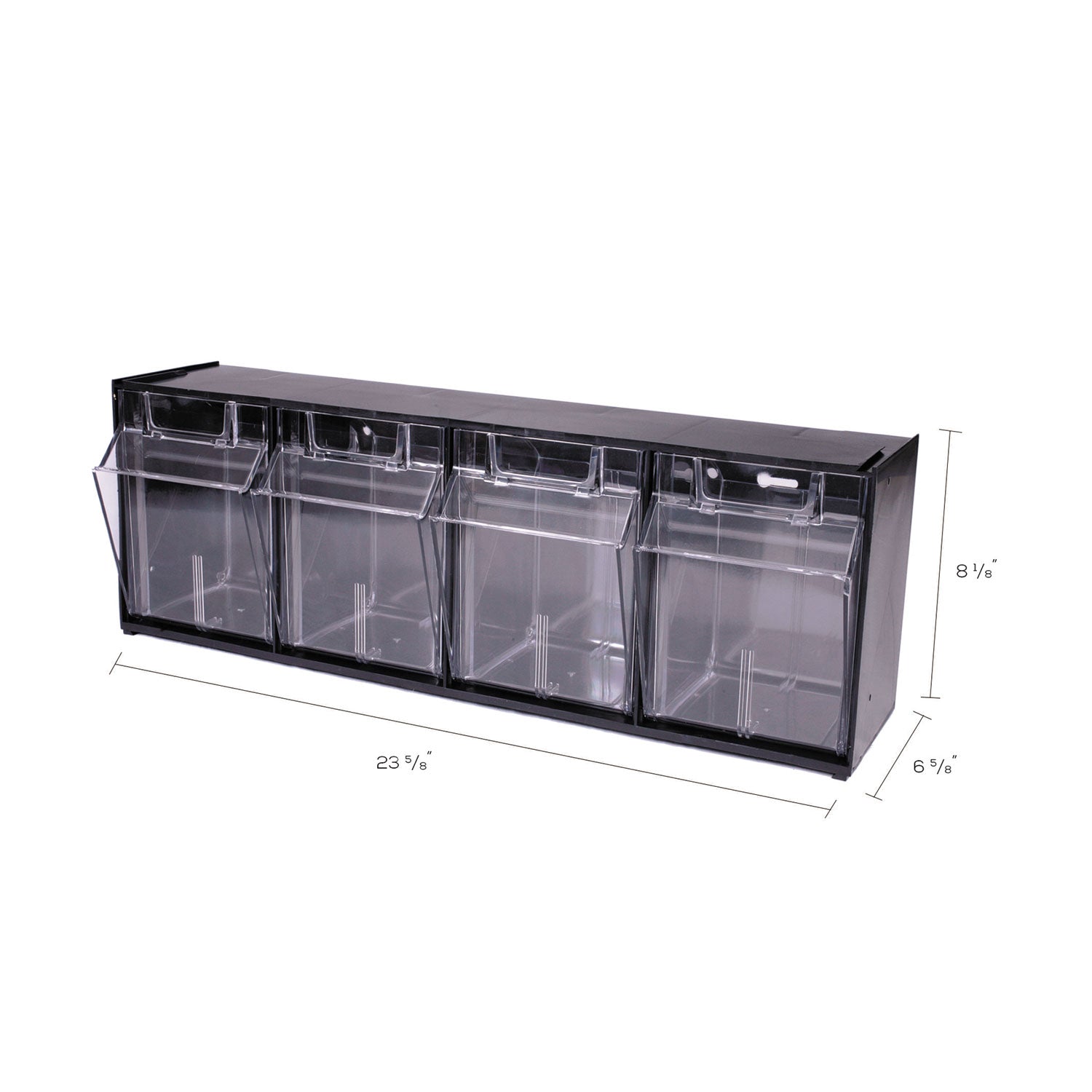 Deflecto Tilt Bin Interlocking Multi-Bin Storage Organizer - 4 Compartment(s) - 8.13" Height x 23.63" Width x 6.62" Depth - Interlockable - Black - Plastic - 1 Each