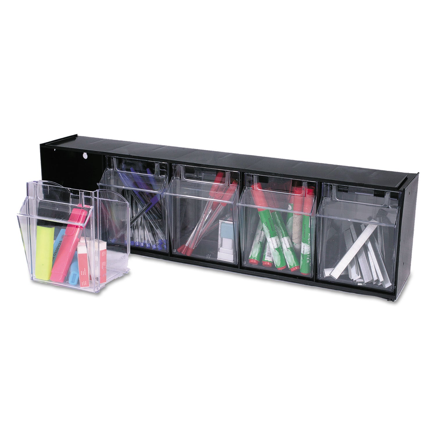 Deflecto Tilt Bin Interlocking Multi-Bin Storage Organizer - 5 Compartment(s) - 6.50" Height x 23.63" Width x 5.25" Depth - Interlockable - Black - Plastic - 1 Each